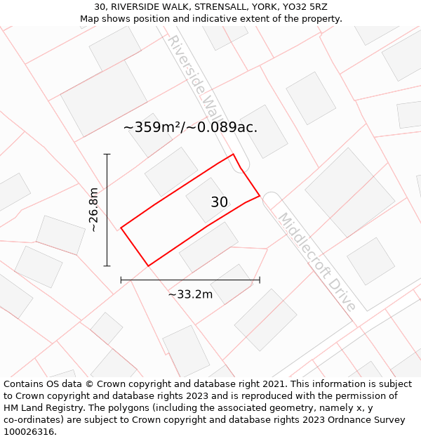 30, RIVERSIDE WALK, STRENSALL, YORK, YO32 5RZ: Plot and title map