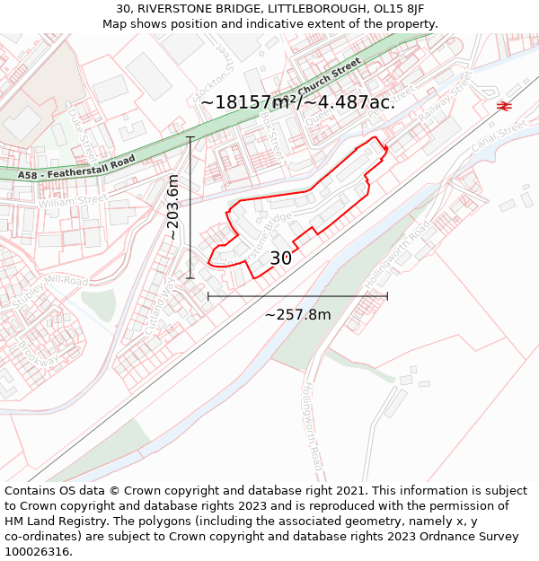 30, RIVERSTONE BRIDGE, LITTLEBOROUGH, OL15 8JF: Plot and title map