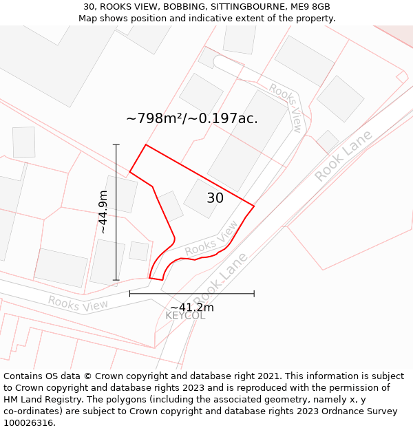 30, ROOKS VIEW, BOBBING, SITTINGBOURNE, ME9 8GB: Plot and title map