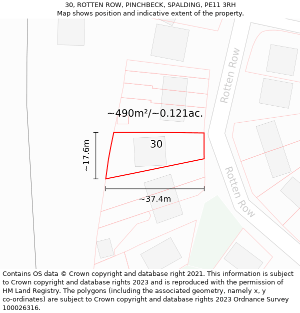 30, ROTTEN ROW, PINCHBECK, SPALDING, PE11 3RH: Plot and title map