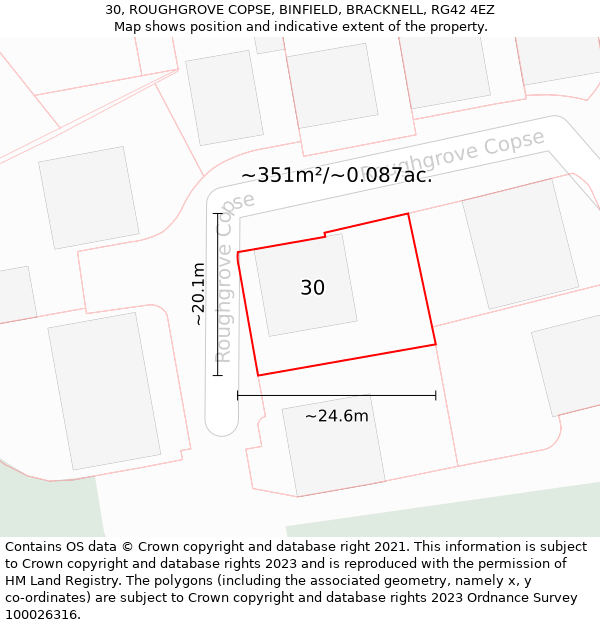 30, ROUGHGROVE COPSE, BINFIELD, BRACKNELL, RG42 4EZ: Plot and title map