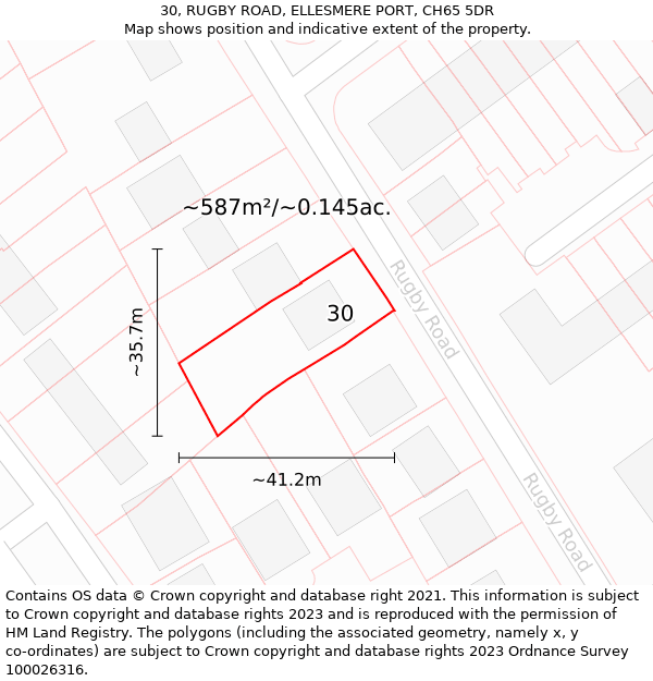 30, RUGBY ROAD, ELLESMERE PORT, CH65 5DR: Plot and title map