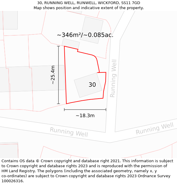 30, RUNNING WELL, RUNWELL, WICKFORD, SS11 7GD: Plot and title map