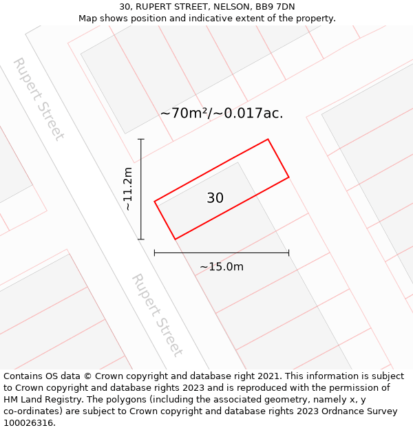 30, RUPERT STREET, NELSON, BB9 7DN: Plot and title map