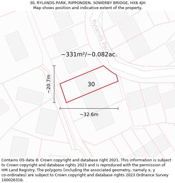 30, RYLANDS PARK, RIPPONDEN, SOWERBY BRIDGE, HX6 4JH: Plot and title map