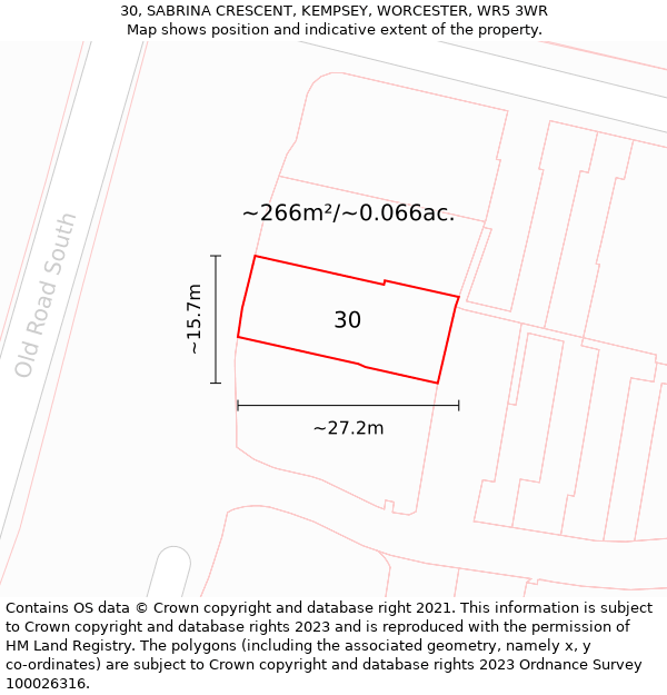 30, SABRINA CRESCENT, KEMPSEY, WORCESTER, WR5 3WR: Plot and title map