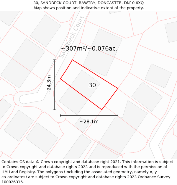 30, SANDBECK COURT, BAWTRY, DONCASTER, DN10 6XQ: Plot and title map