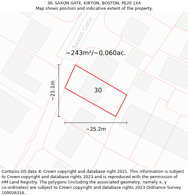 30, SAXON GATE, KIRTON, BOSTON, PE20 1XA: Plot and title map