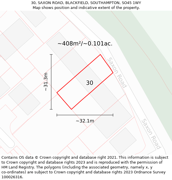 30, SAXON ROAD, BLACKFIELD, SOUTHAMPTON, SO45 1WY: Plot and title map