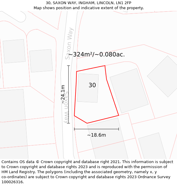 30, SAXON WAY, INGHAM, LINCOLN, LN1 2FP: Plot and title map