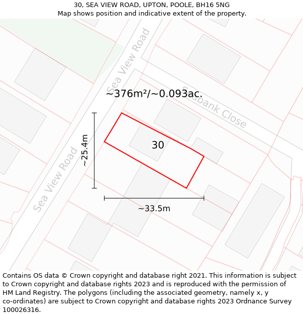 30, SEA VIEW ROAD, UPTON, POOLE, BH16 5NG: Plot and title map