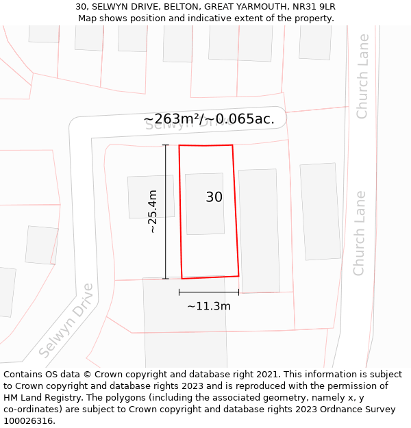 30, SELWYN DRIVE, BELTON, GREAT YARMOUTH, NR31 9LR: Plot and title map