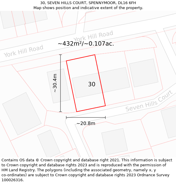 30, SEVEN HILLS COURT, SPENNYMOOR, DL16 6FH: Plot and title map