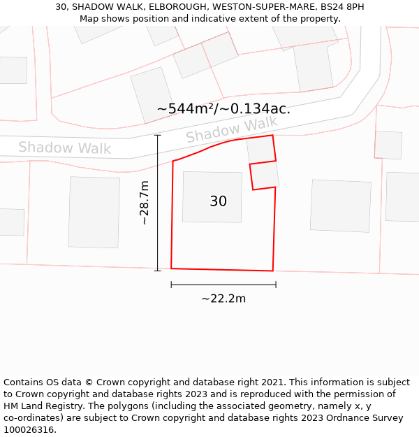 30, SHADOW WALK, ELBOROUGH, WESTON-SUPER-MARE, BS24 8PH: Plot and title map