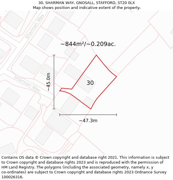 30, SHARMAN WAY, GNOSALL, STAFFORD, ST20 0LX: Plot and title map