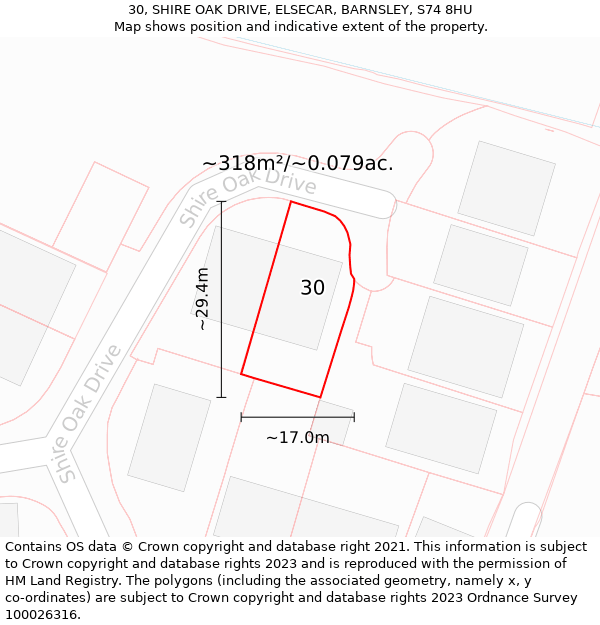 30, SHIRE OAK DRIVE, ELSECAR, BARNSLEY, S74 8HU: Plot and title map