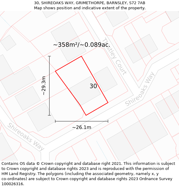 30, SHIREOAKS WAY, GRIMETHORPE, BARNSLEY, S72 7AB: Plot and title map