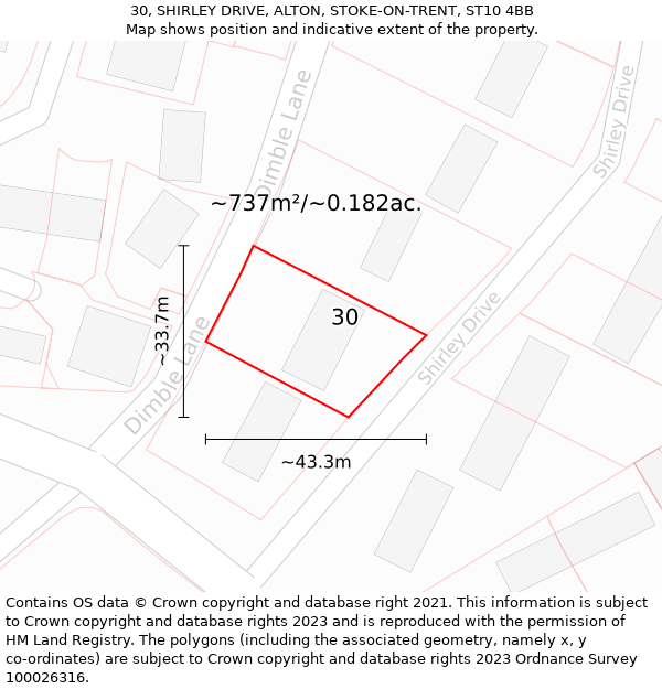 30, SHIRLEY DRIVE, ALTON, STOKE-ON-TRENT, ST10 4BB: Plot and title map