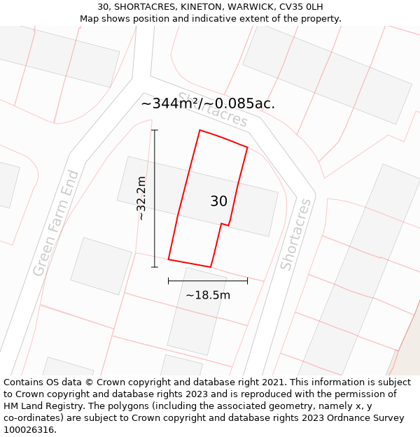 30, SHORTACRES, KINETON, WARWICK, CV35 0LH: Plot and title map