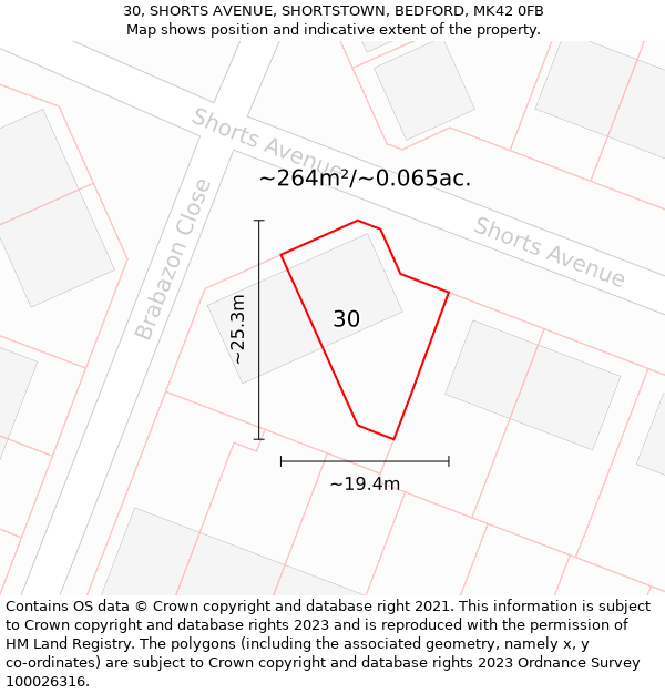 30, SHORTS AVENUE, SHORTSTOWN, BEDFORD, MK42 0FB: Plot and title map