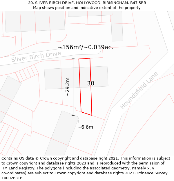 30, SILVER BIRCH DRIVE, HOLLYWOOD, BIRMINGHAM, B47 5RB: Plot and title map