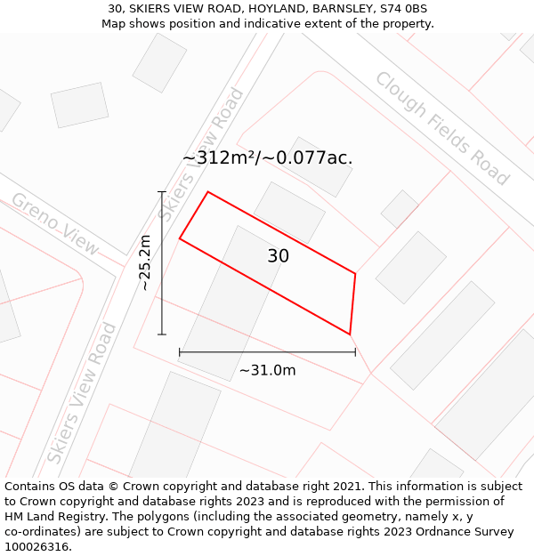 30, SKIERS VIEW ROAD, HOYLAND, BARNSLEY, S74 0BS: Plot and title map