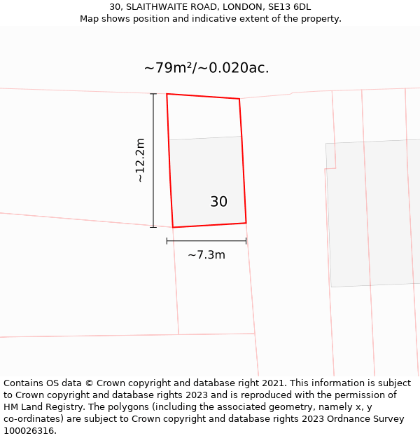 30, SLAITHWAITE ROAD, LONDON, SE13 6DL: Plot and title map