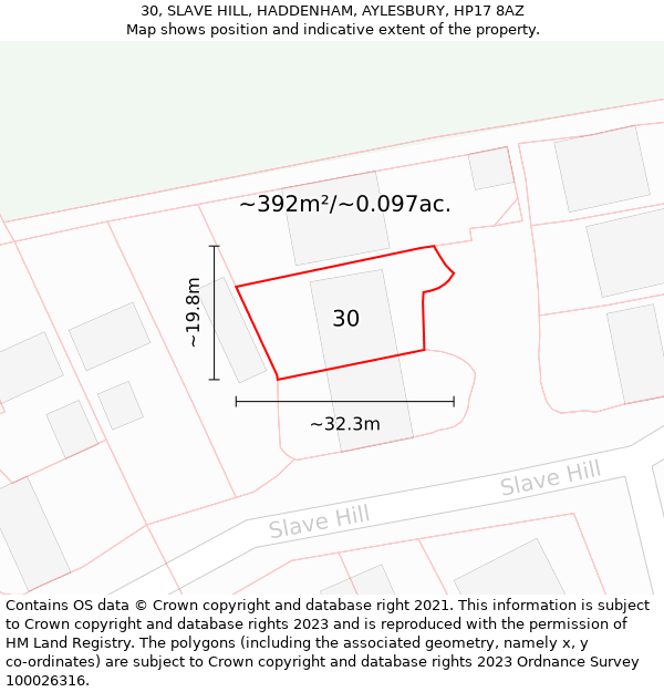 30, SLAVE HILL, HADDENHAM, AYLESBURY, HP17 8AZ: Plot and title map