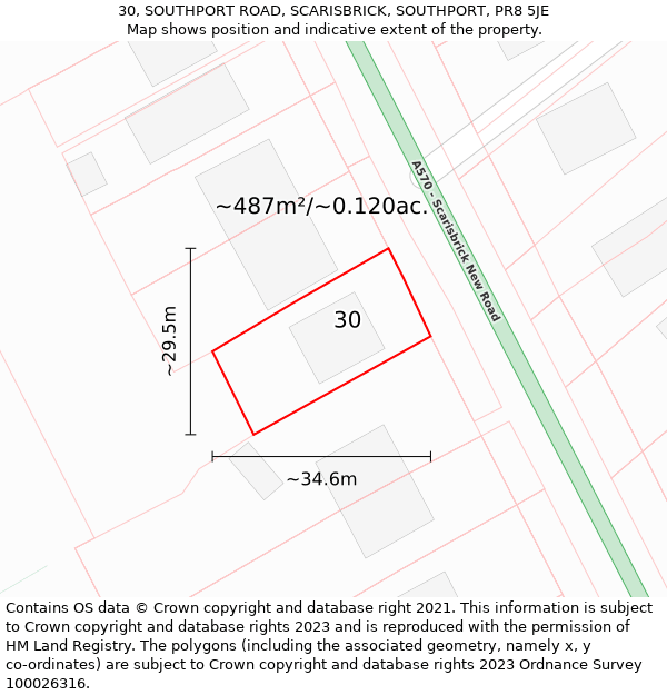 30, SOUTHPORT ROAD, SCARISBRICK, SOUTHPORT, PR8 5JE: Plot and title map