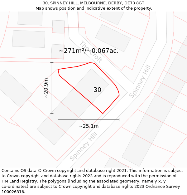 30, SPINNEY HILL, MELBOURNE, DERBY, DE73 8GT: Plot and title map