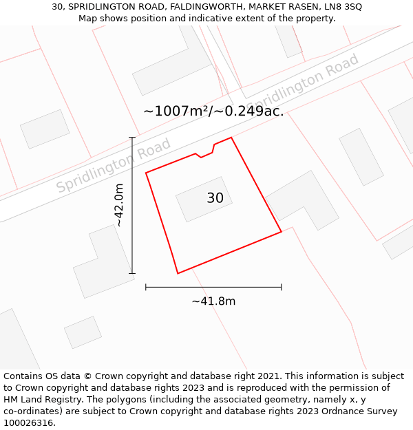 30, SPRIDLINGTON ROAD, FALDINGWORTH, MARKET RASEN, LN8 3SQ: Plot and title map