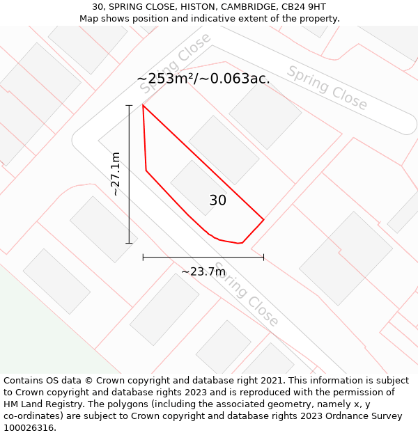 30, SPRING CLOSE, HISTON, CAMBRIDGE, CB24 9HT: Plot and title map
