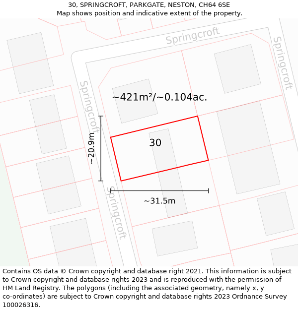 30, SPRINGCROFT, PARKGATE, NESTON, CH64 6SE: Plot and title map