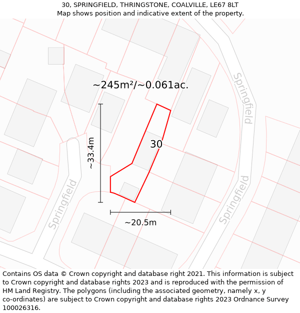 30, SPRINGFIELD, THRINGSTONE, COALVILLE, LE67 8LT: Plot and title map