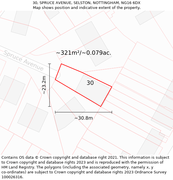 30, SPRUCE AVENUE, SELSTON, NOTTINGHAM, NG16 6DX: Plot and title map