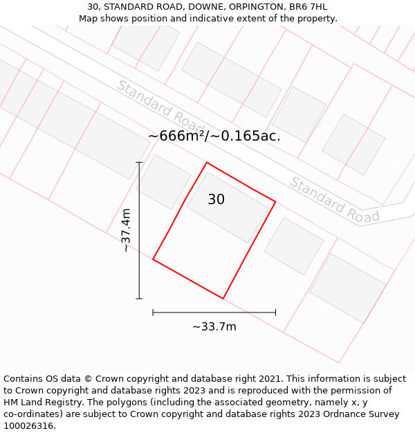 30, STANDARD ROAD, DOWNE, ORPINGTON, BR6 7HL: Plot and title map