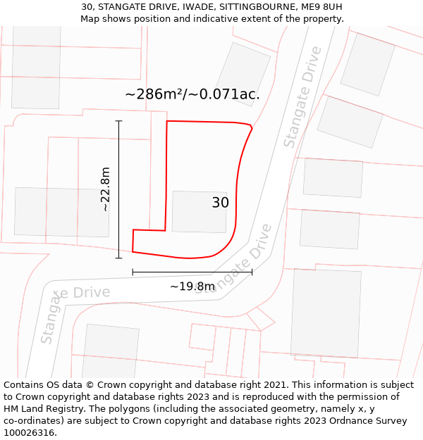 30, STANGATE DRIVE, IWADE, SITTINGBOURNE, ME9 8UH: Plot and title map