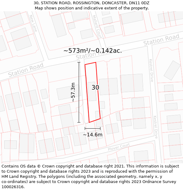 30, STATION ROAD, ROSSINGTON, DONCASTER, DN11 0DZ: Plot and title map