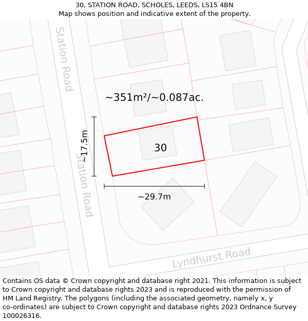 30, STATION ROAD, SCHOLES, LEEDS, LS15 4BN: Plot and title map