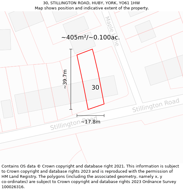 30, STILLINGTON ROAD, HUBY, YORK, YO61 1HW: Plot and title map