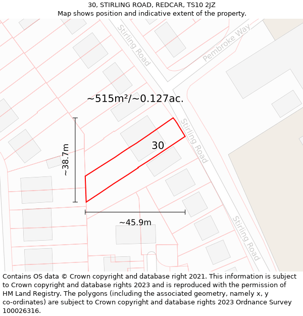 30, STIRLING ROAD, REDCAR, TS10 2JZ: Plot and title map