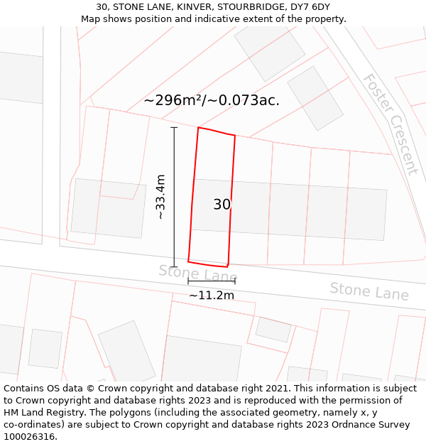 30, STONE LANE, KINVER, STOURBRIDGE, DY7 6DY: Plot and title map