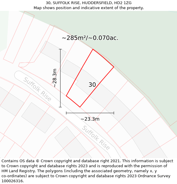 30, SUFFOLK RISE, HUDDERSFIELD, HD2 1ZG: Plot and title map