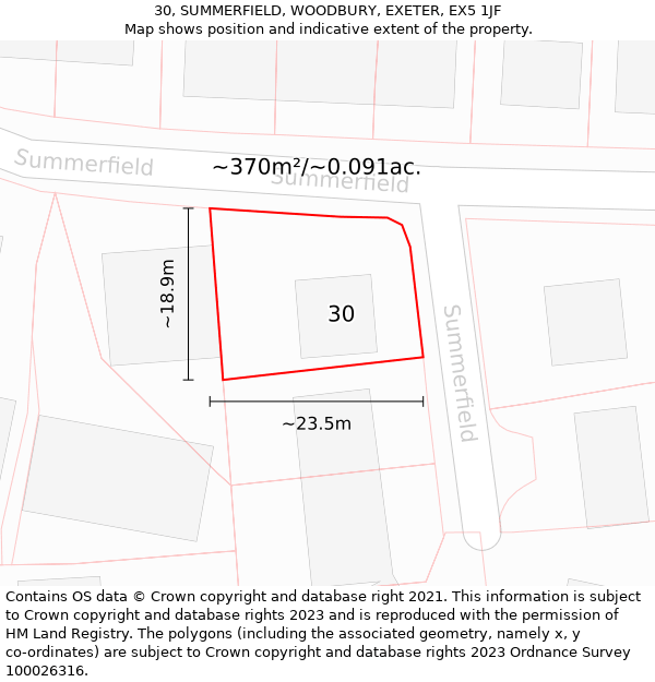 30, SUMMERFIELD, WOODBURY, EXETER, EX5 1JF: Plot and title map