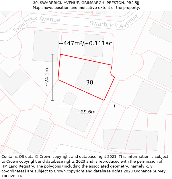 30, SWARBRICK AVENUE, GRIMSARGH, PRESTON, PR2 5JJ: Plot and title map