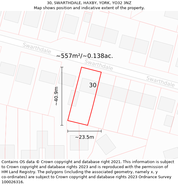 30, SWARTHDALE, HAXBY, YORK, YO32 3NZ: Plot and title map