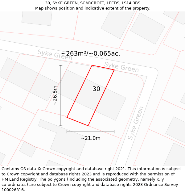 30, SYKE GREEN, SCARCROFT, LEEDS, LS14 3BS: Plot and title map