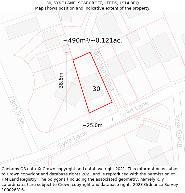 30, SYKE LANE, SCARCROFT, LEEDS, LS14 3BQ: Plot and title map