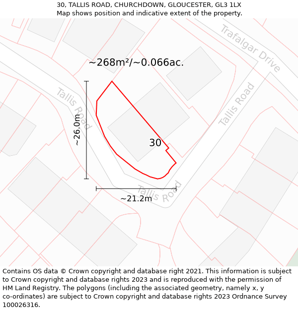 30, TALLIS ROAD, CHURCHDOWN, GLOUCESTER, GL3 1LX: Plot and title map