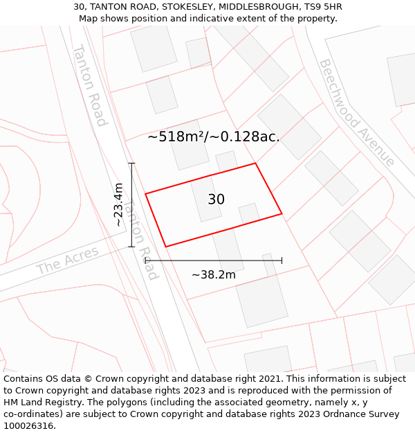 30, TANTON ROAD, STOKESLEY, MIDDLESBROUGH, TS9 5HR: Plot and title map